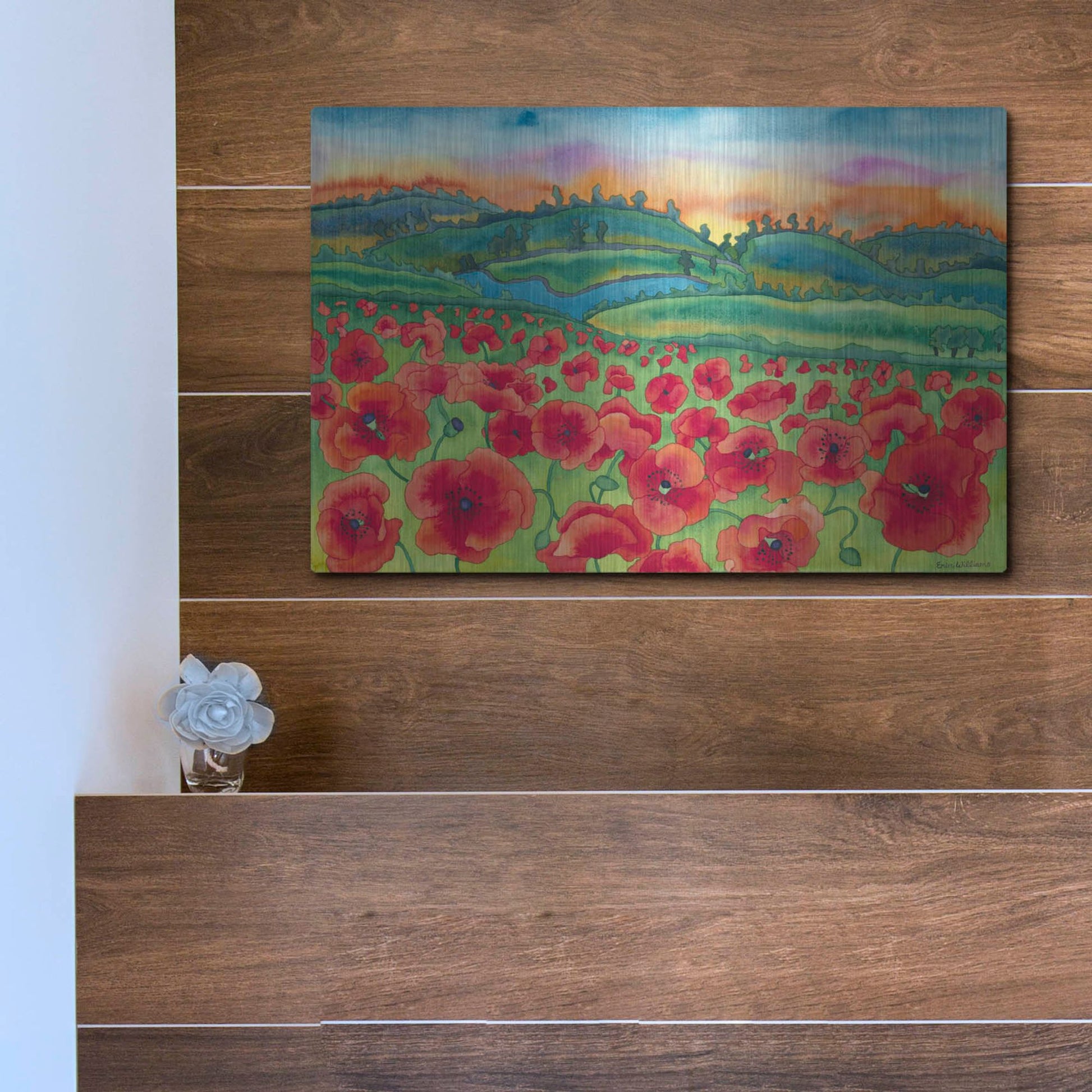 Luxe Metal Art 'Magical Poppy Field' by Carissa Luminess, Metal Wall Art,16x12