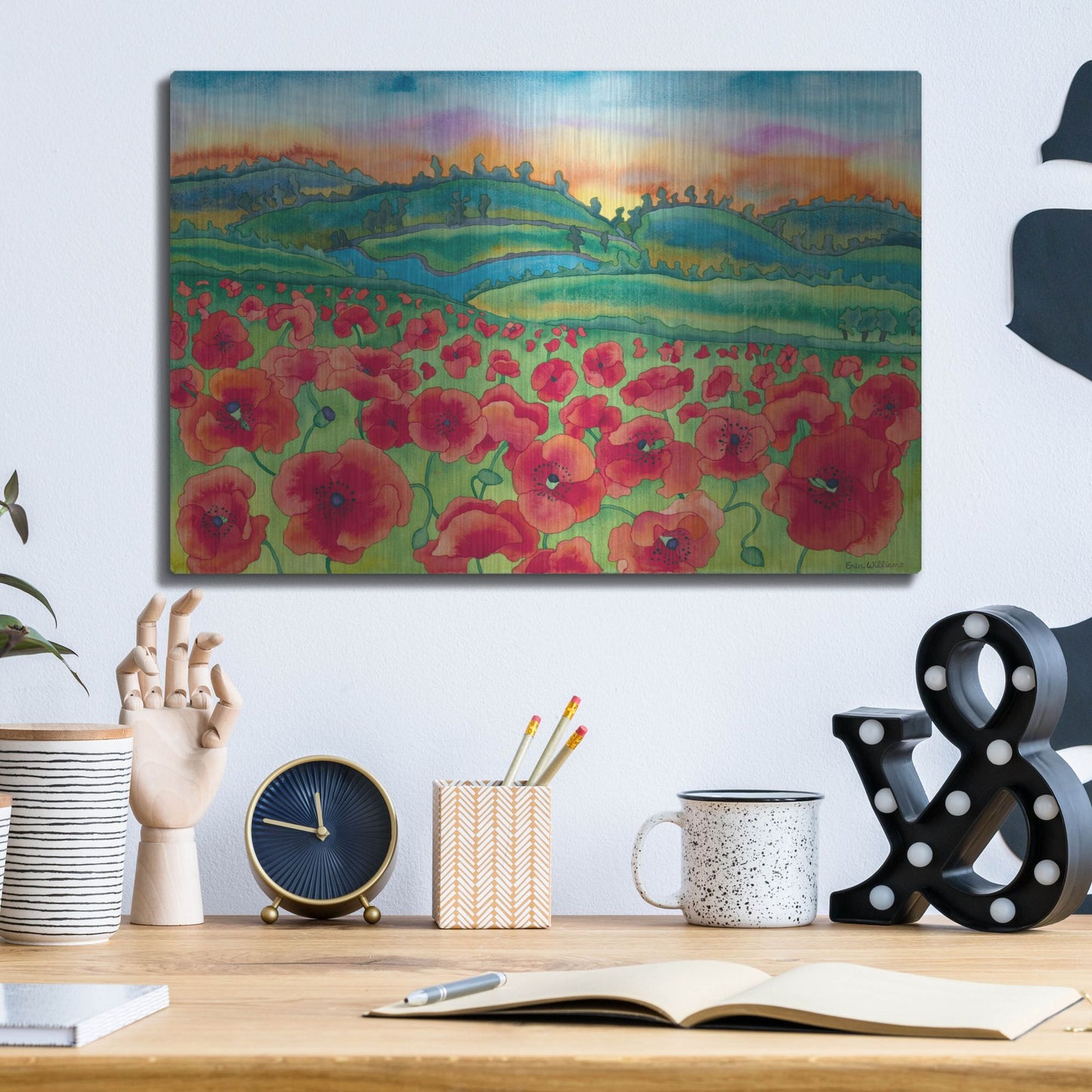 Luxe Metal Art 'Magical Poppy Field' by Carissa Luminess, Metal Wall Art,16x12