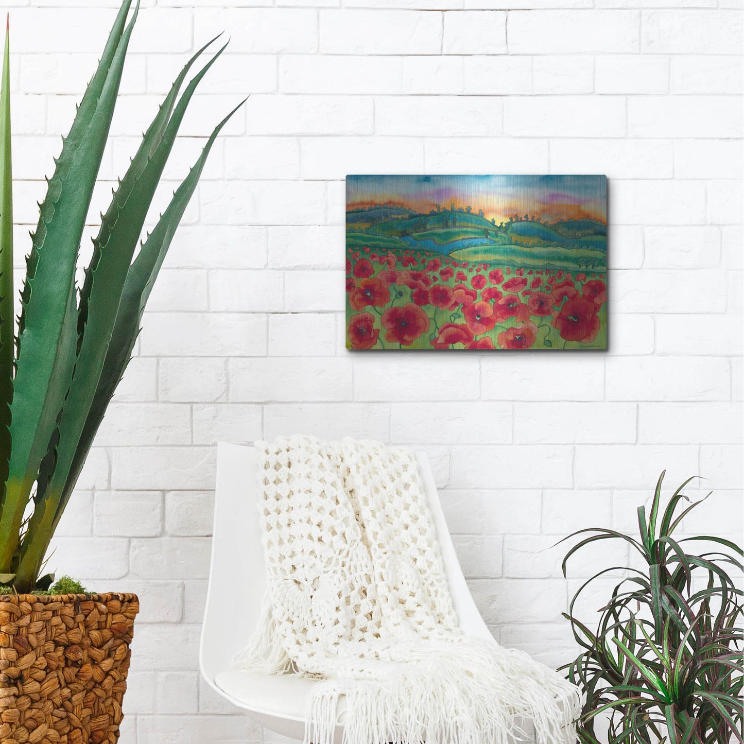 Luxe Metal Art 'Magical Poppy Field' by Carissa Luminess, Metal Wall Art,16x12