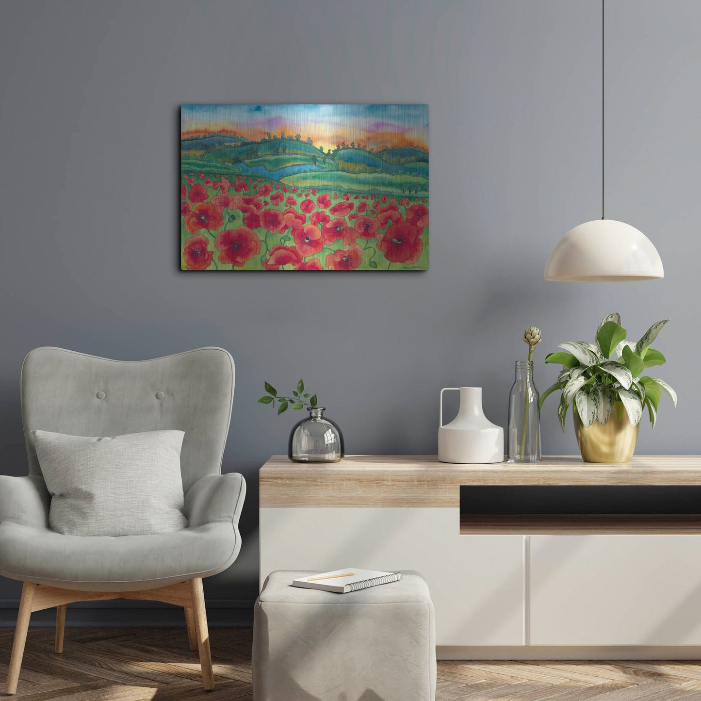 Luxe Metal Art 'Magical Poppy Field' by Carissa Luminess, Metal Wall Art,24x16