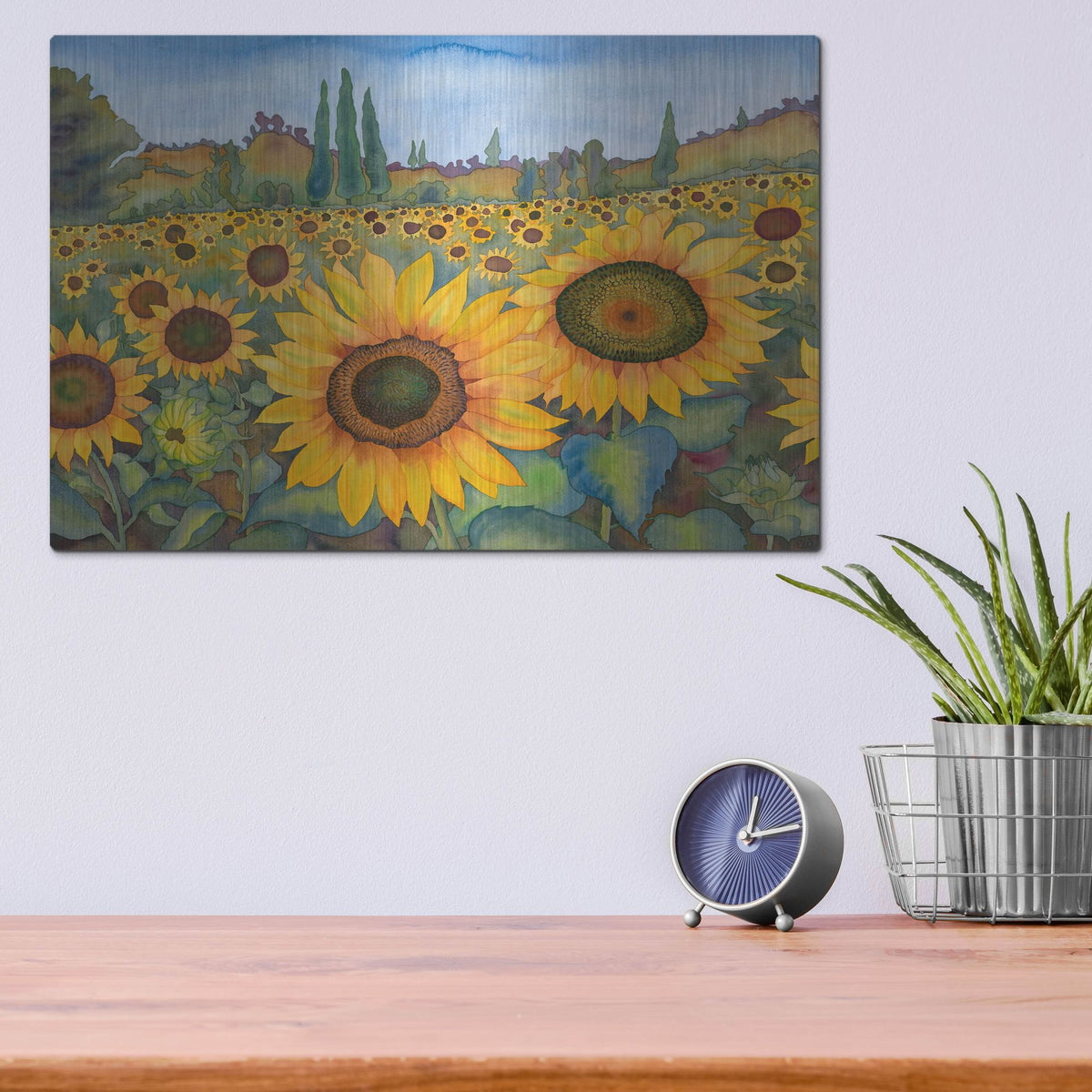 Luxe Metal Art 'Sunflower Fields' by Carissa Luminess, Metal Wall Art,16x12