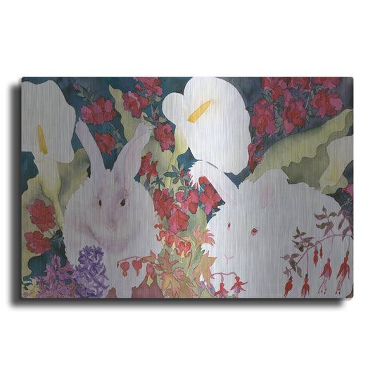 Luxe Metal Art 'Bunnies with Callas' by Carissa Luminess, Metal Wall Art