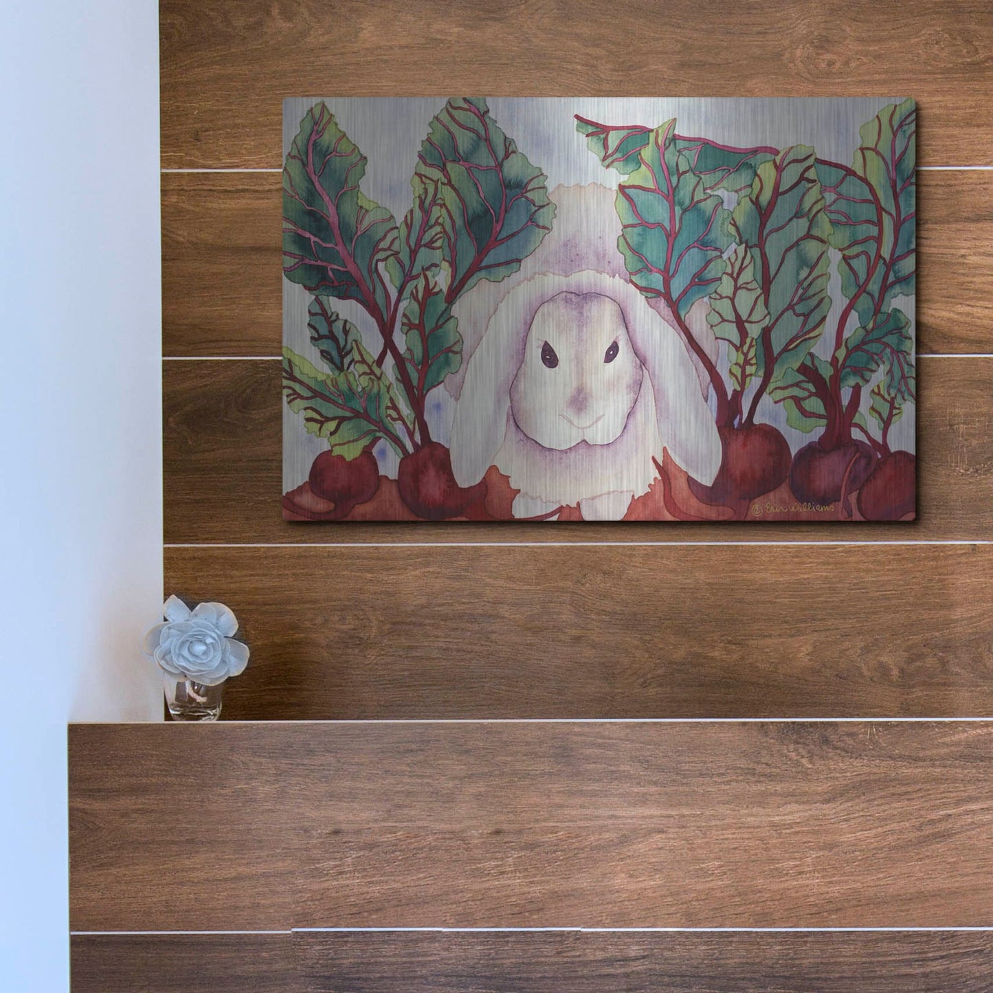 Luxe Metal Art 'Bunny with Beets' by Carissa Luminess, Metal Wall Art,16x12