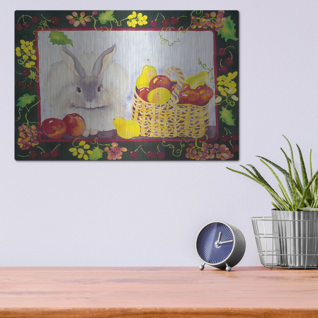 Luxe Metal Art 'Bunny with Fruit Basket' by Carissa Luminess, Metal Wall Art,16x12