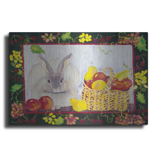 Luxe Metal Art 'Bunny with Fruit Basket' by Carissa Luminess, Metal Wall Art