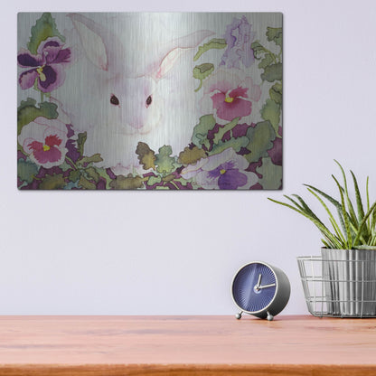 Luxe Metal Art 'Bunny with Pansies' by Carissa Luminess, Metal Wall Art,16x12