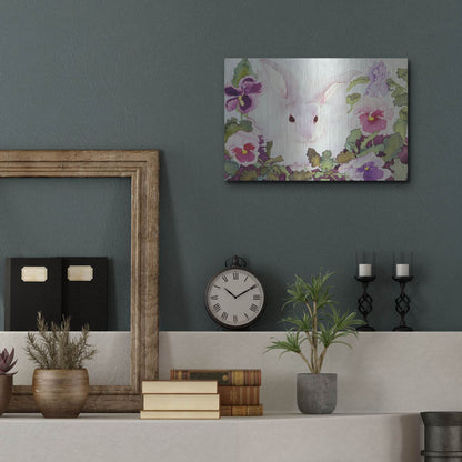 Luxe Metal Art 'Bunny with Pansies' by Carissa Luminess, Metal Wall Art,16x12