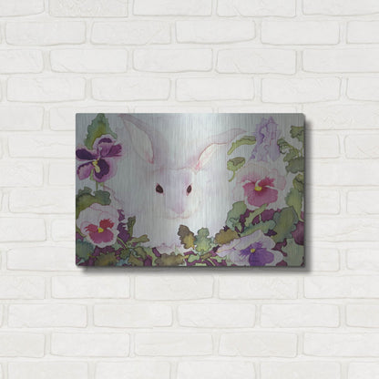 Luxe Metal Art 'Bunny with Pansies' by Carissa Luminess, Metal Wall Art,24x16