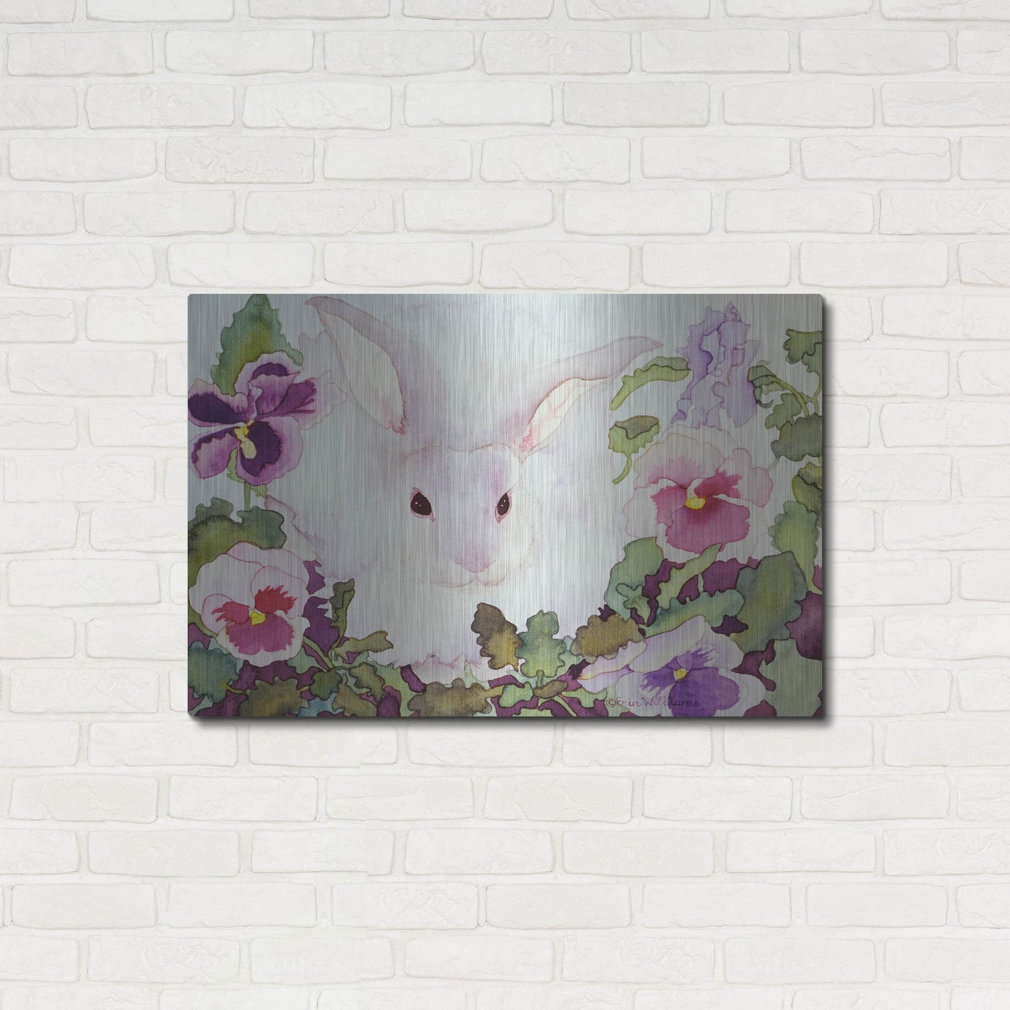 Luxe Metal Art 'Bunny with Pansies' by Carissa Luminess, Metal Wall Art,36x24