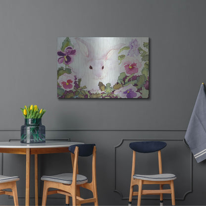 Luxe Metal Art 'Bunny with Pansies' by Carissa Luminess, Metal Wall Art,36x24