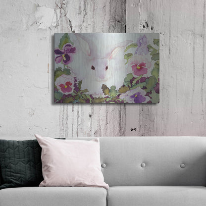 Luxe Metal Art 'Bunny with Pansies' by Carissa Luminess, Metal Wall Art,36x24