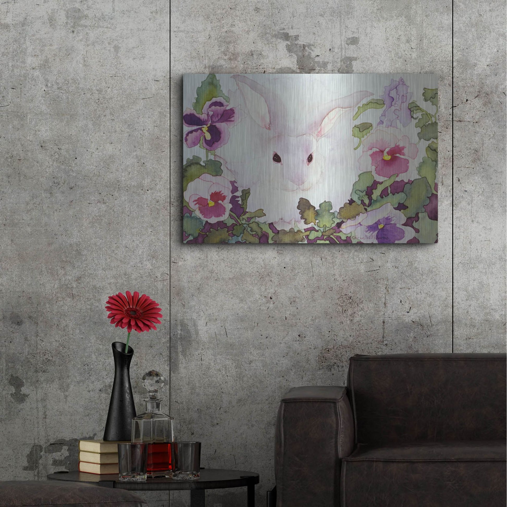 Luxe Metal Art 'Bunny with Pansies' by Carissa Luminess, Metal Wall Art,36x24