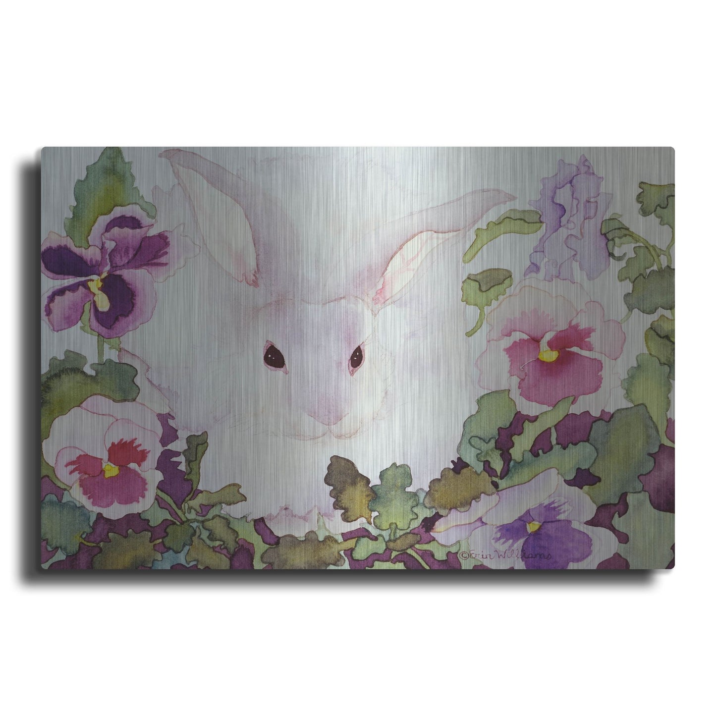 Luxe Metal Art 'Bunny with Pansies' by Carissa Luminess, Metal Wall Art