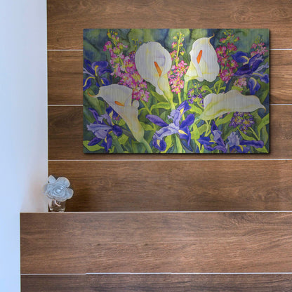 Luxe Metal Art 'Callas with Irises' by Carissa Luminess, Metal Wall Art,16x12