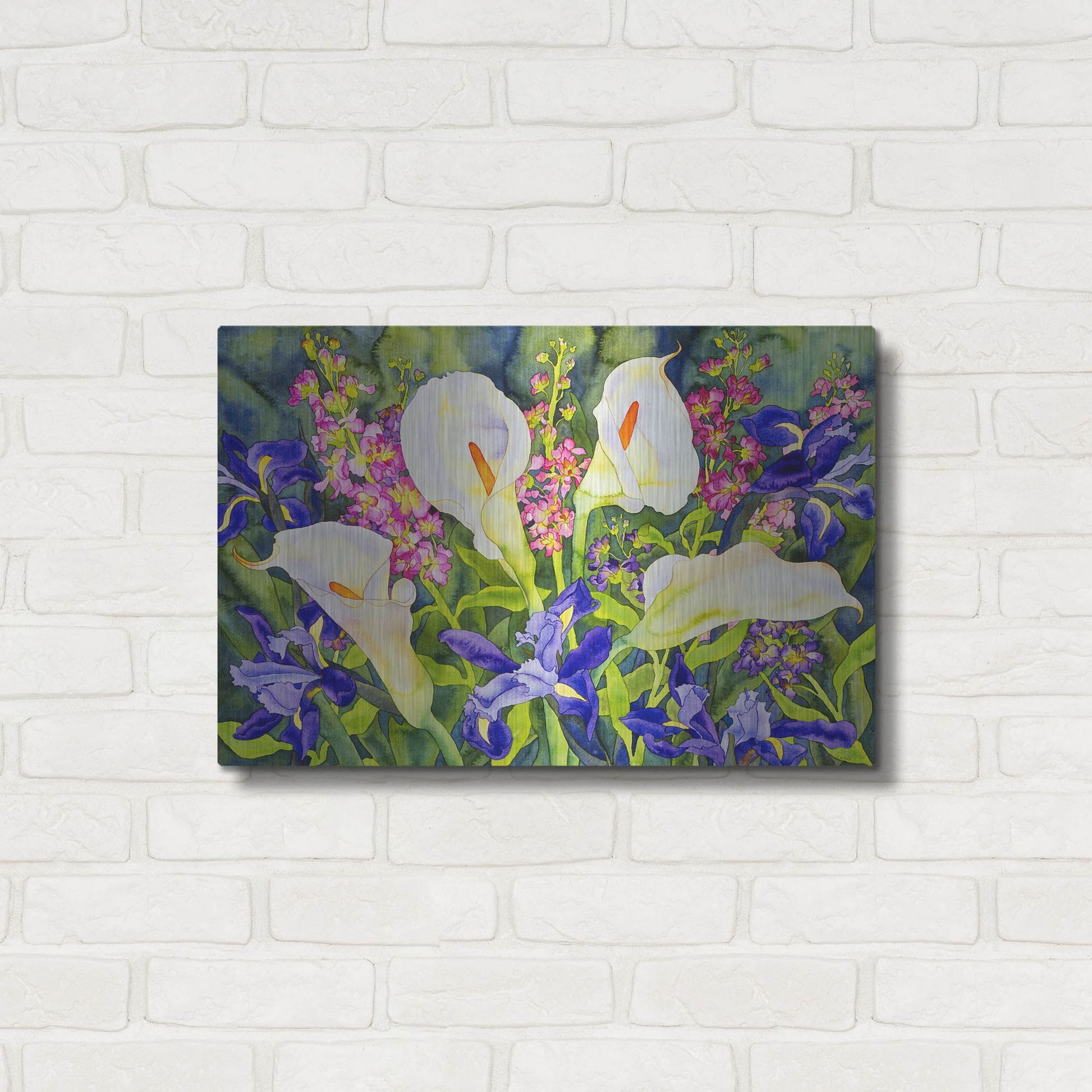 Luxe Metal Art 'Callas with Irises' by Carissa Luminess, Metal Wall Art,24x16