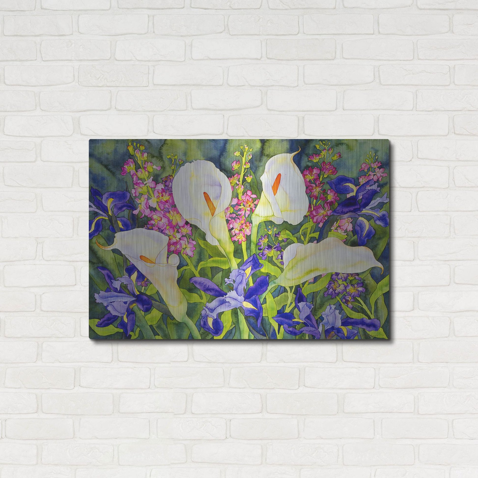 Luxe Metal Art 'Callas with Irises' by Carissa Luminess, Metal Wall Art,36x24