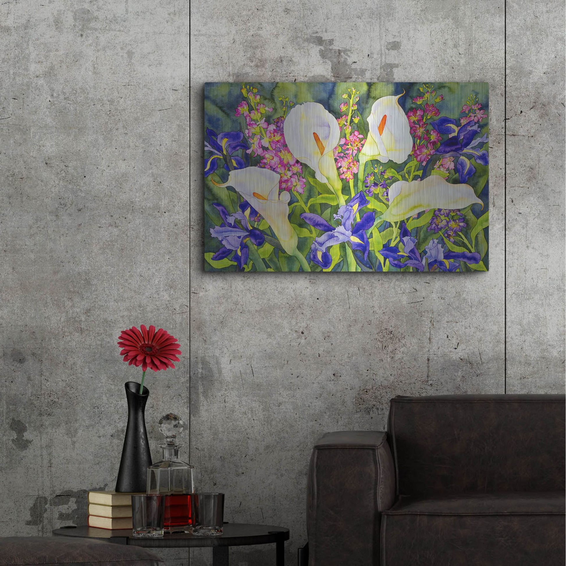 Luxe Metal Art 'Callas with Irises' by Carissa Luminess, Metal Wall Art,36x24