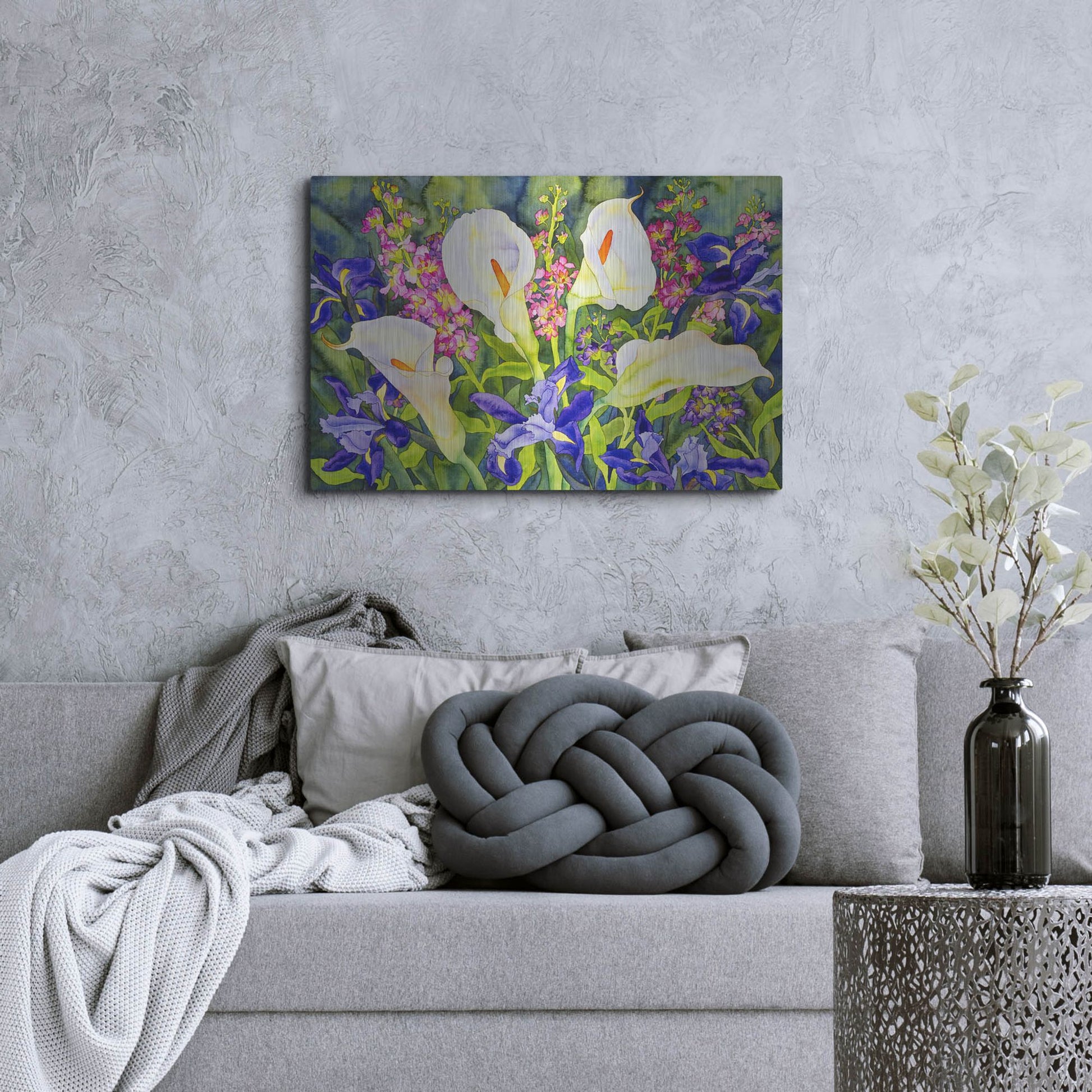 Luxe Metal Art 'Callas with Irises' by Carissa Luminess, Metal Wall Art,36x24