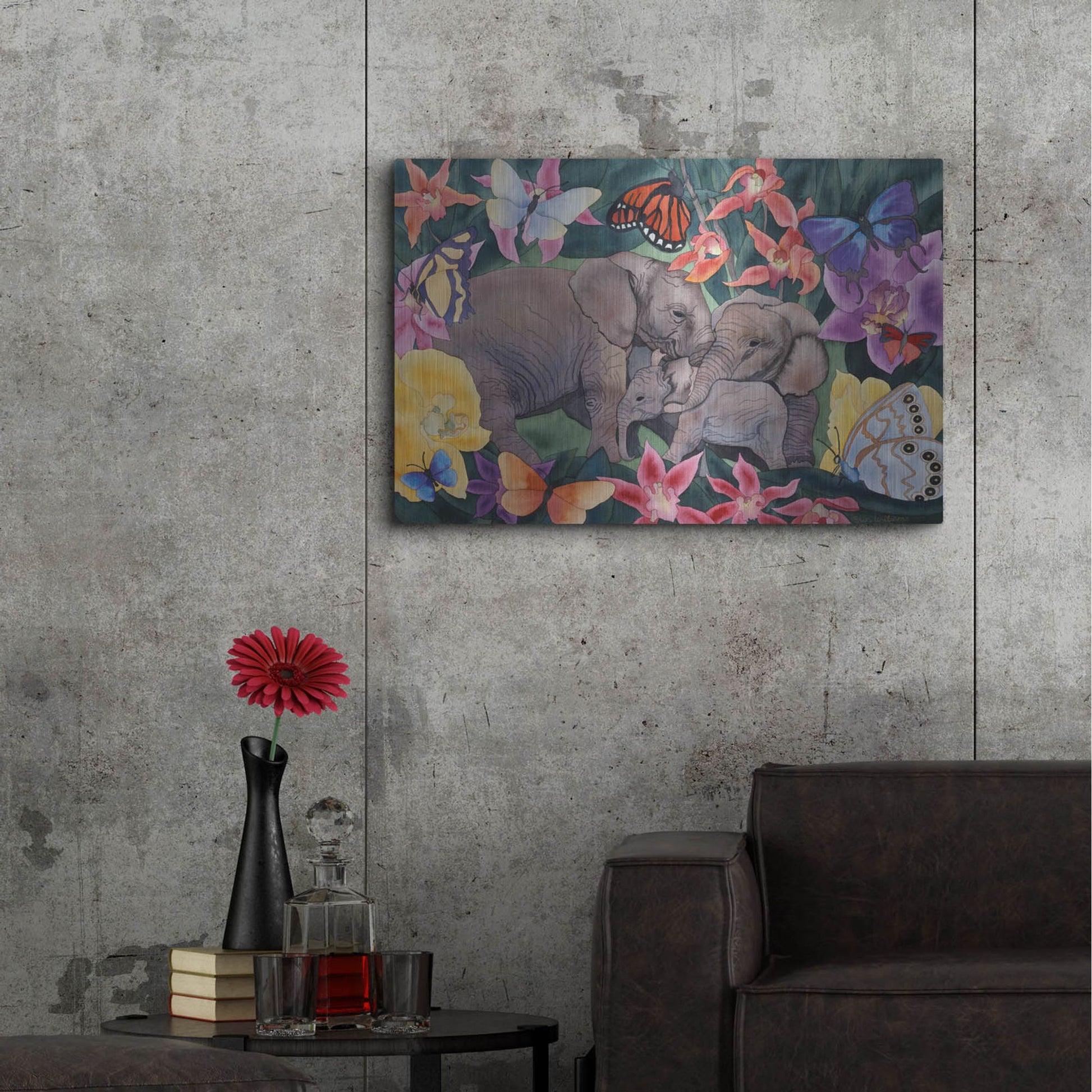 Luxe Metal Art 'Elephants and Butterflies' by Carissa Luminess, Metal Wall Art,36x24