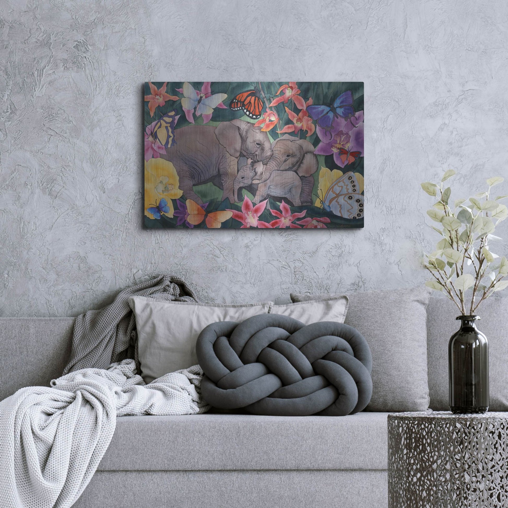 Luxe Metal Art 'Elephants and Butterflies' by Carissa Luminess, Metal Wall Art,36x24