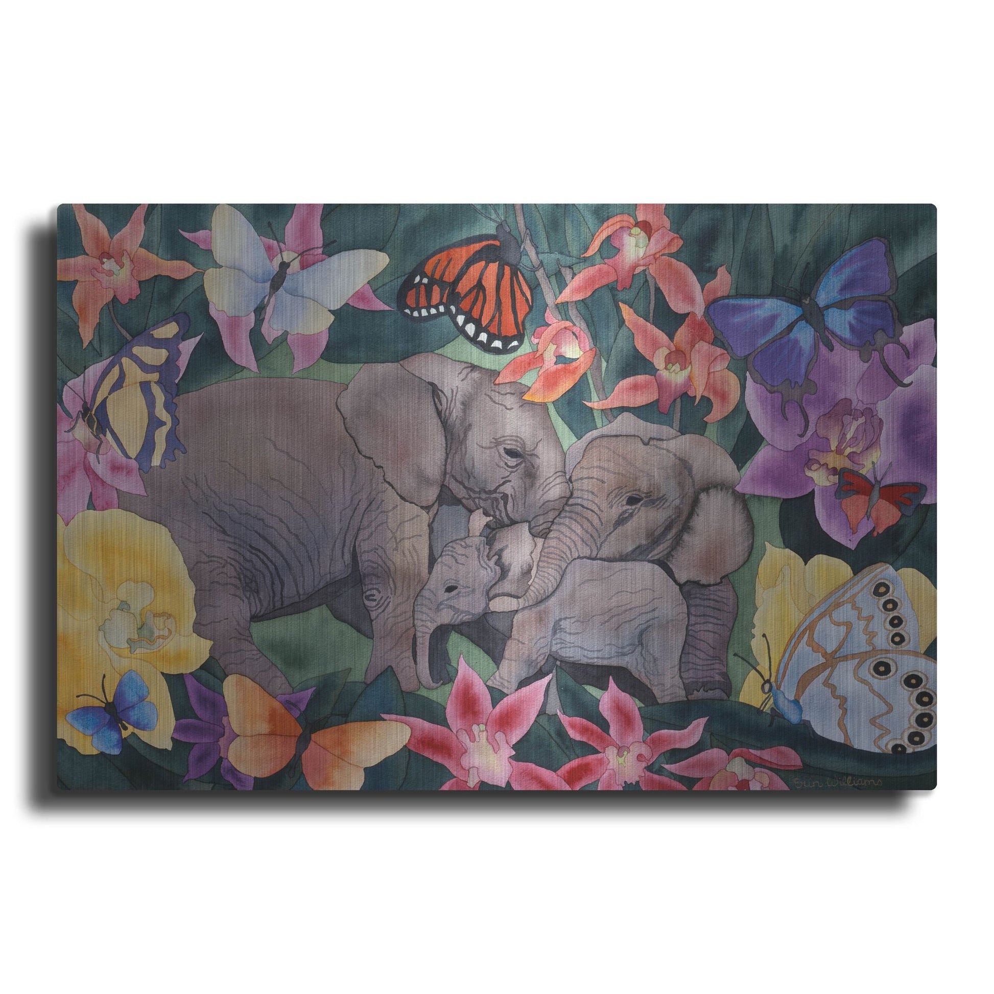 Luxe Metal Art 'Elephants and Butterflies' by Carissa Luminess, Metal Wall Art