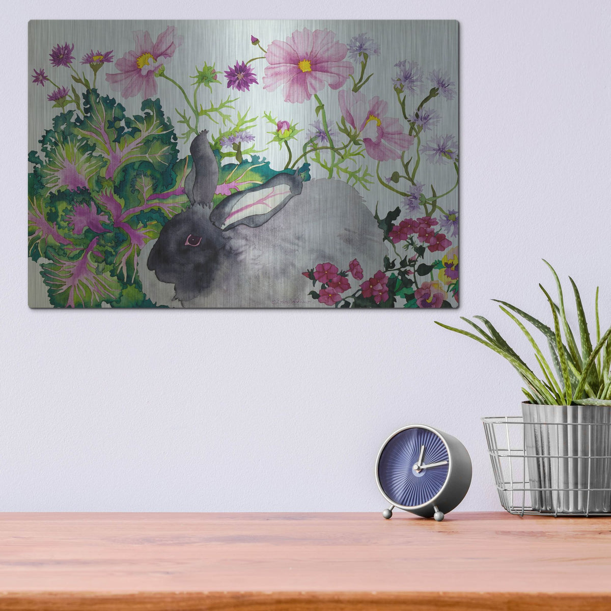 Luxe Metal Art 'Hubert with Kale' by Carissa Luminess, Metal Wall Art,16x12