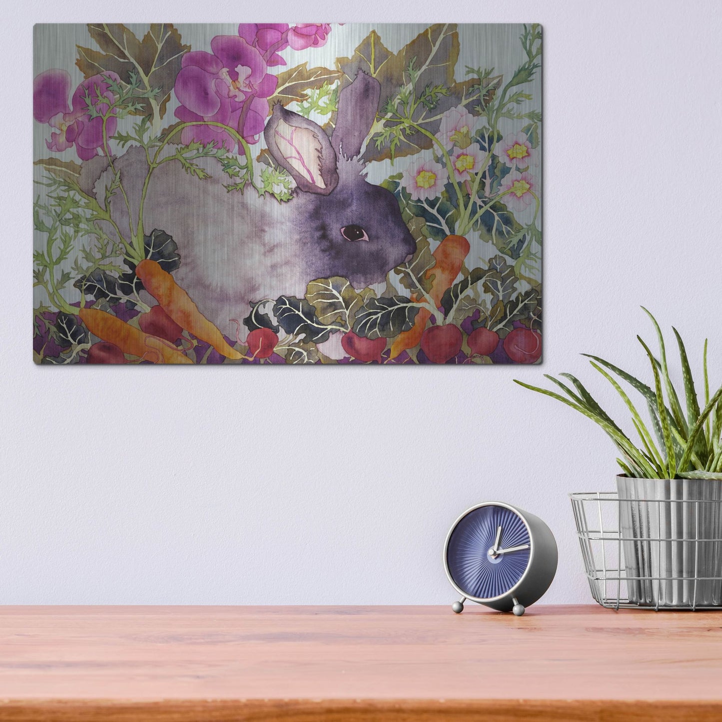 Luxe Metal Art 'Rabbit with Carrots' by Carissa Luminess, Metal Wall Art,16x12