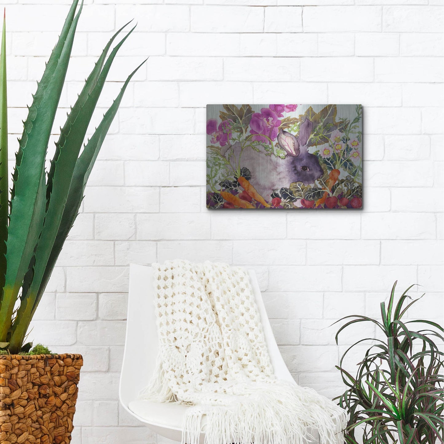 Luxe Metal Art 'Rabbit with Carrots' by Carissa Luminess, Metal Wall Art,16x12