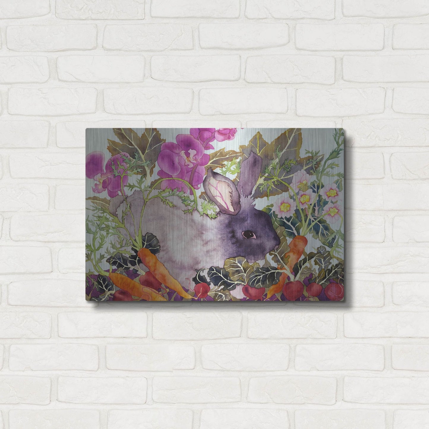 Luxe Metal Art 'Rabbit with Carrots' by Carissa Luminess, Metal Wall Art,24x16
