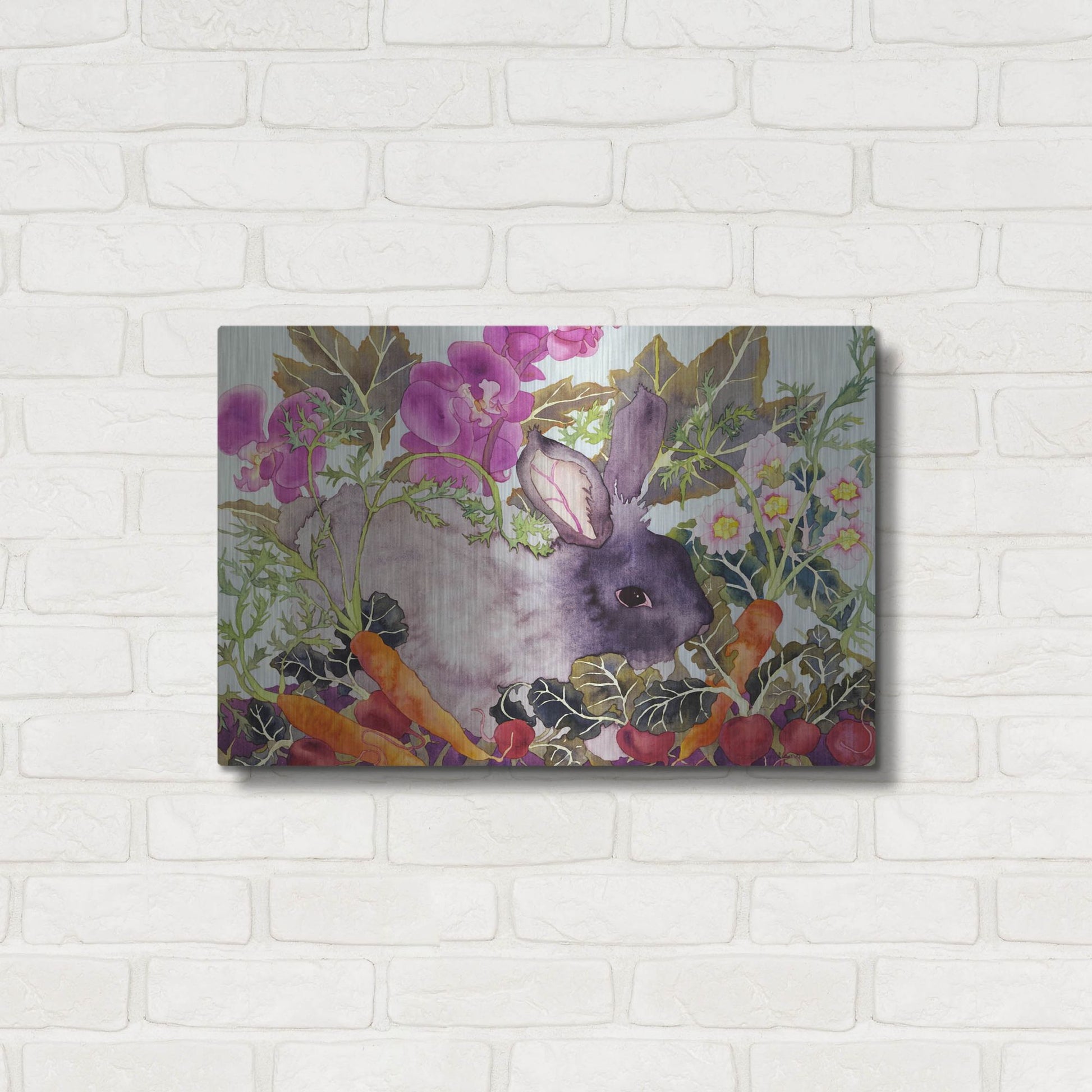 Luxe Metal Art 'Rabbit with Carrots' by Carissa Luminess, Metal Wall Art,24x16