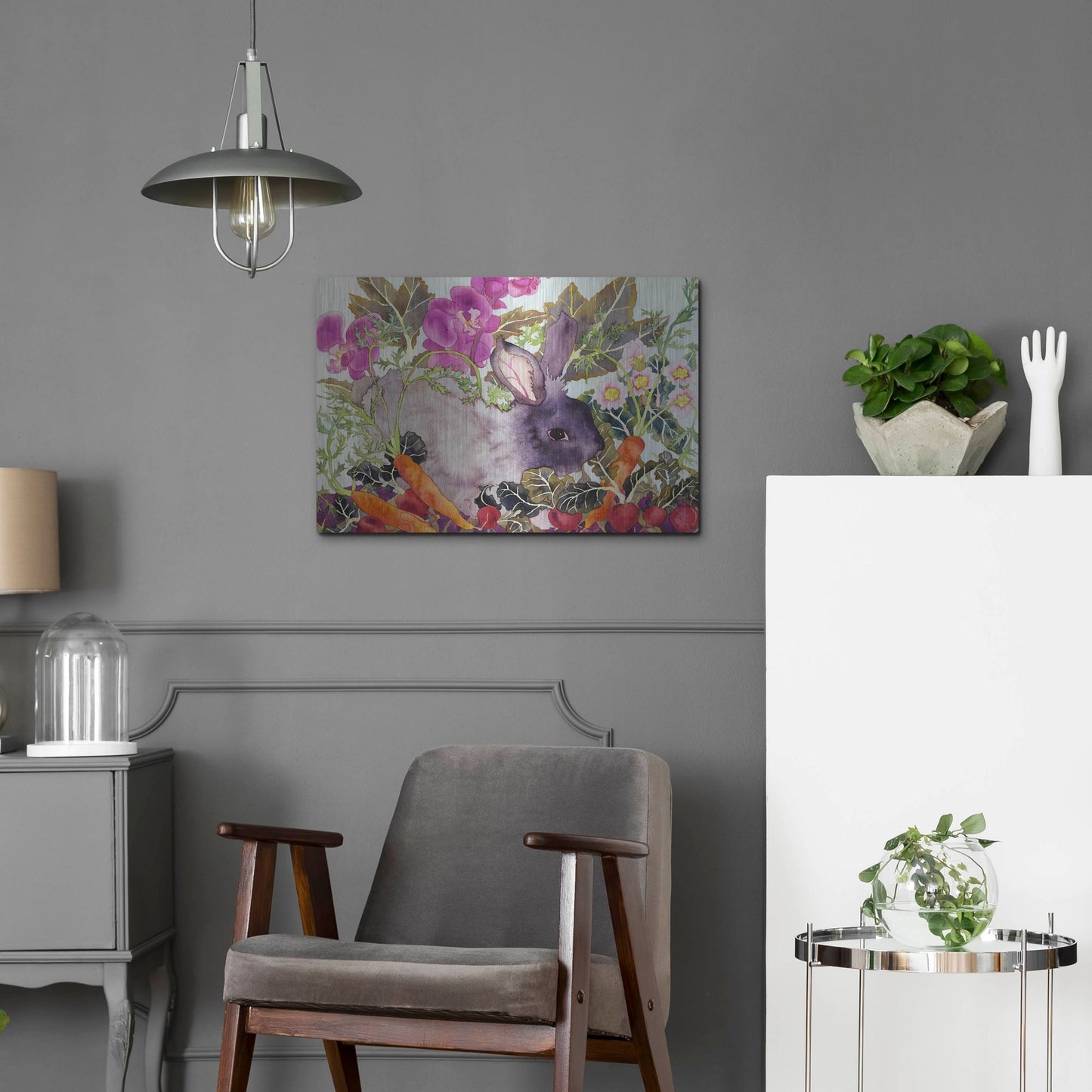 Luxe Metal Art 'Rabbit with Carrots' by Carissa Luminess, Metal Wall Art,24x16