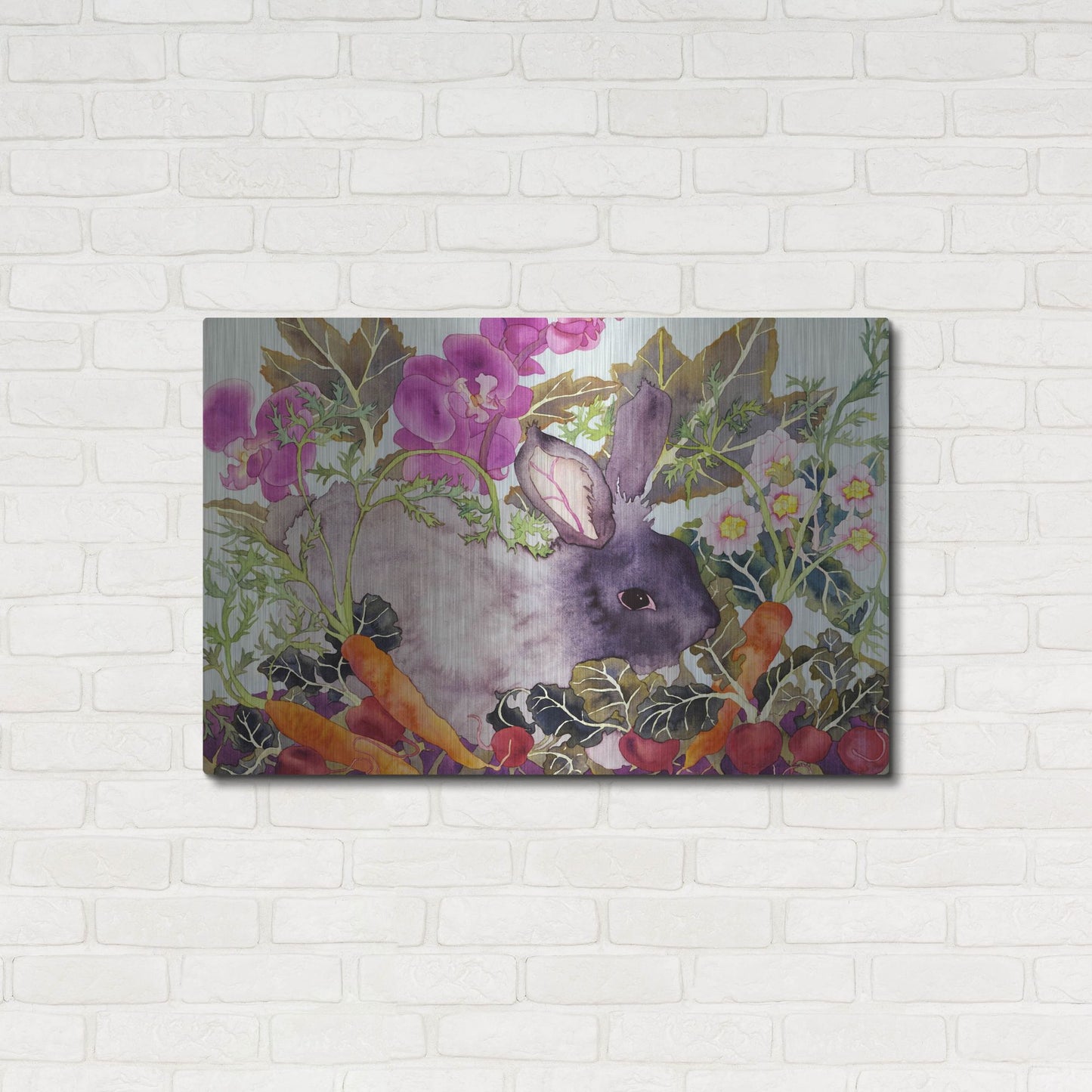 Luxe Metal Art 'Rabbit with Carrots' by Carissa Luminess, Metal Wall Art,36x24