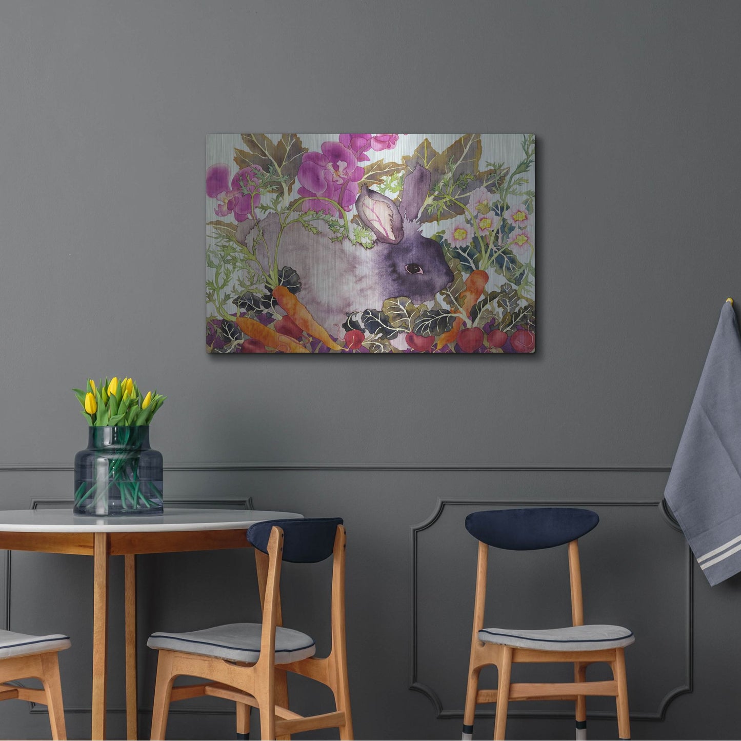 Luxe Metal Art 'Rabbit with Carrots' by Carissa Luminess, Metal Wall Art,36x24