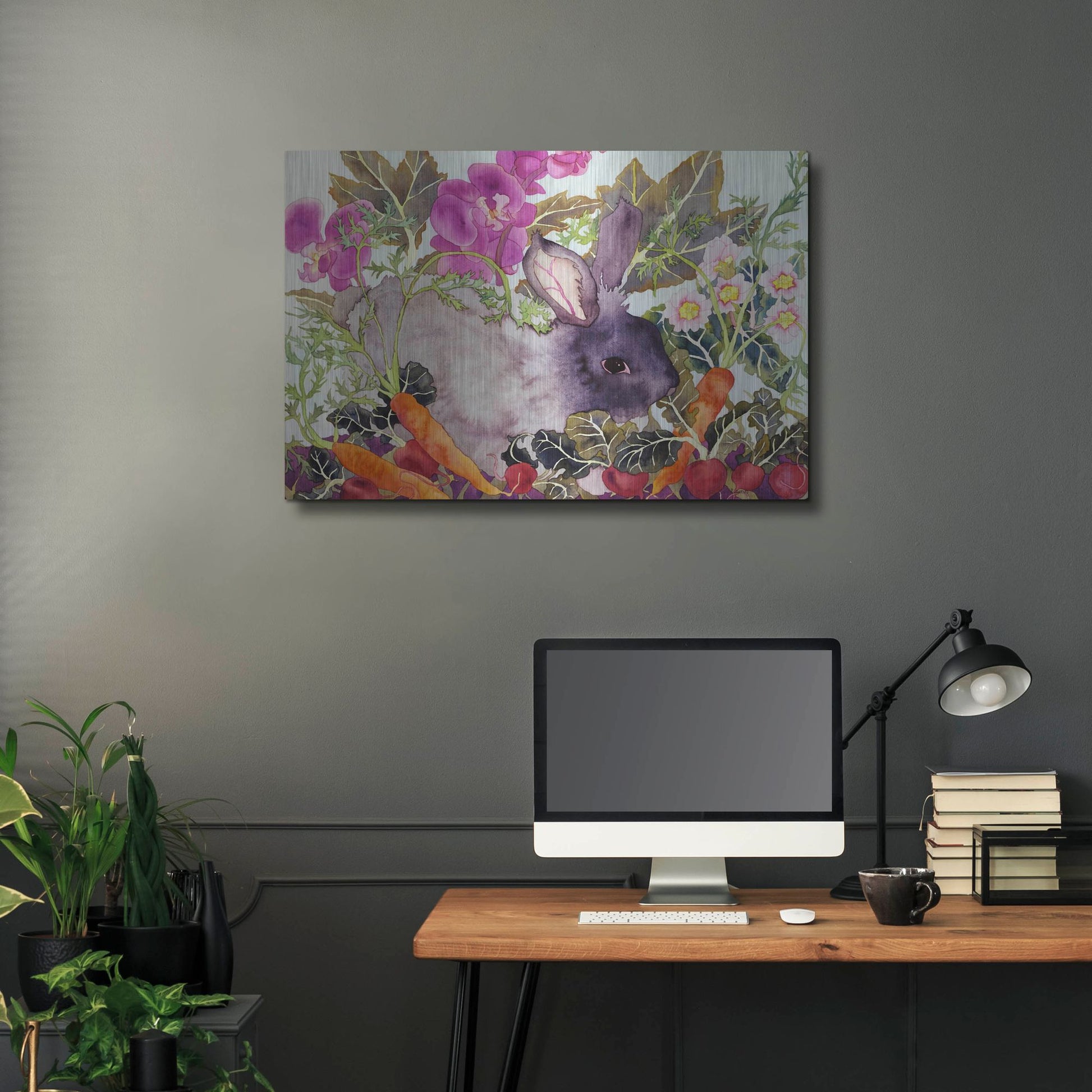 Luxe Metal Art 'Rabbit with Carrots' by Carissa Luminess, Metal Wall Art,36x24