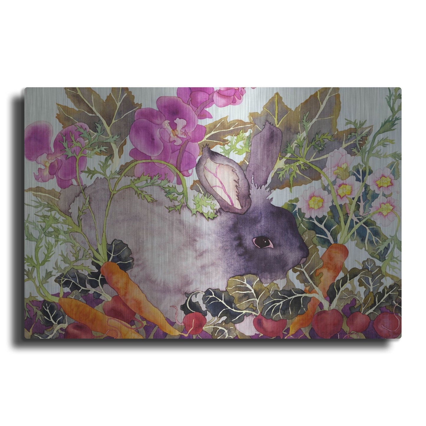 Luxe Metal Art 'Rabbit with Carrots' by Carissa Luminess, Metal Wall Art