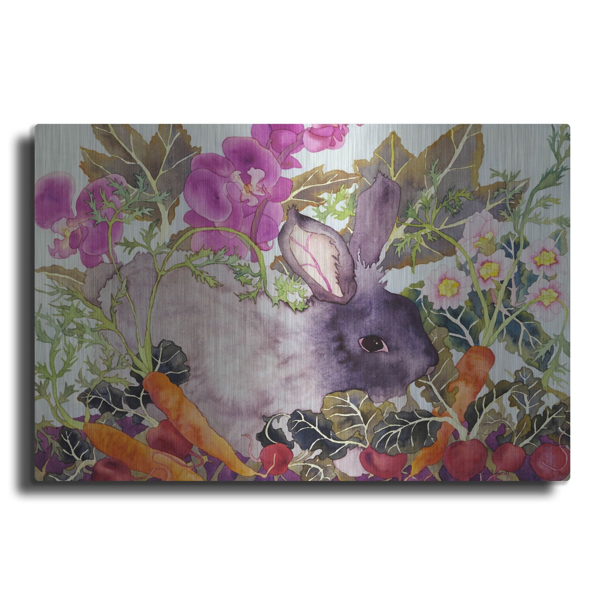 Luxe Metal Art 'Rabbit with Carrots' by Carissa Luminess, Metal Wall Art