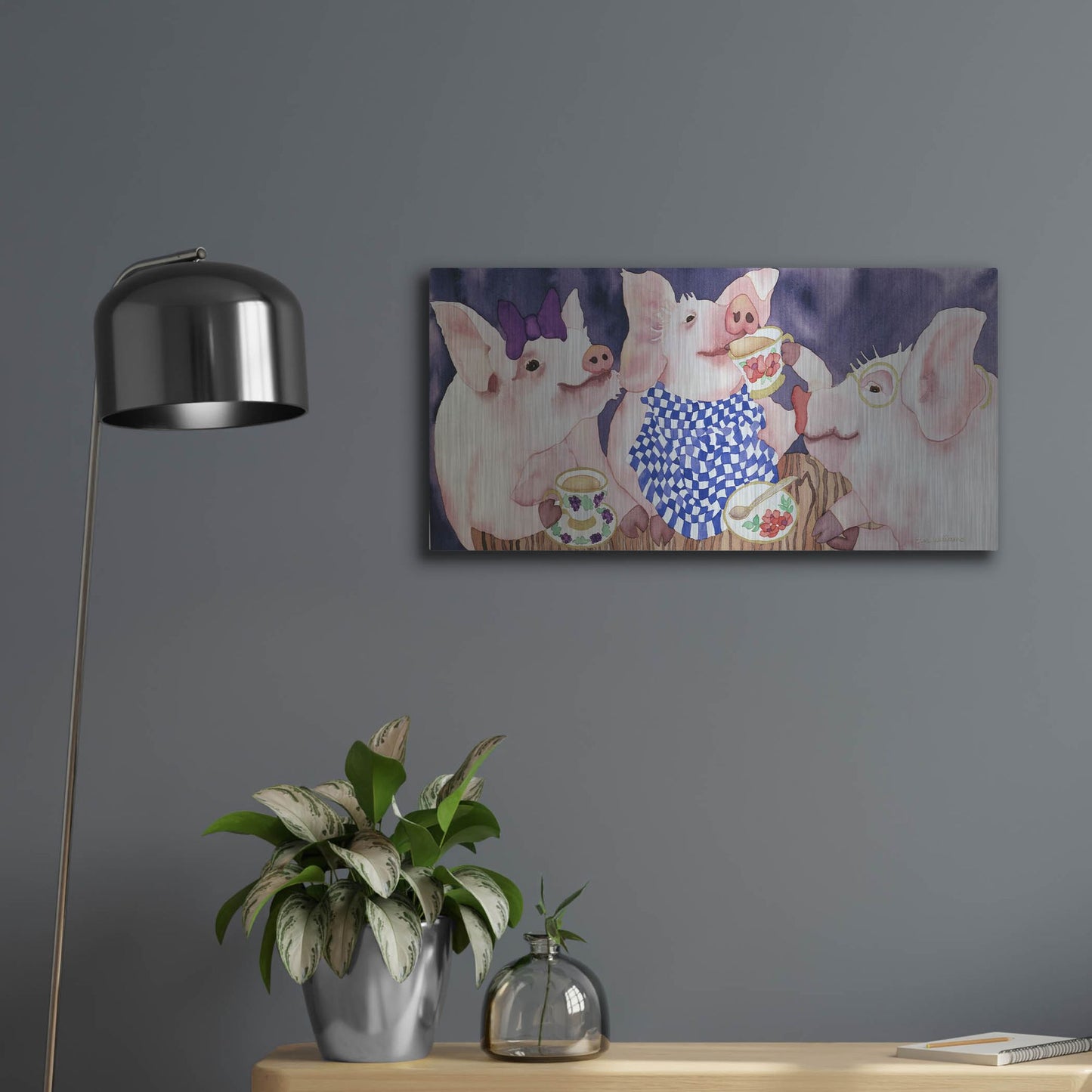 Luxe Metal Art 'Tea for Three' by Carissa Luminess, Metal Wall Art,24x12