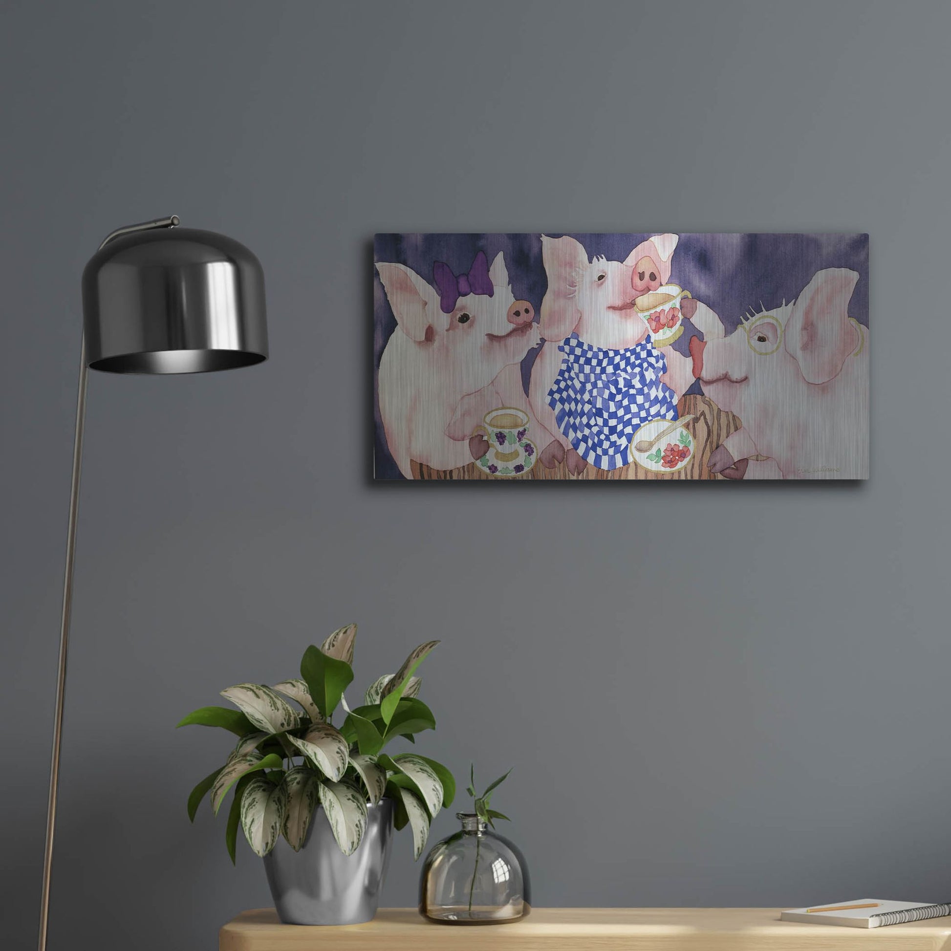 Luxe Metal Art 'Tea for Three' by Carissa Luminess, Metal Wall Art,24x12