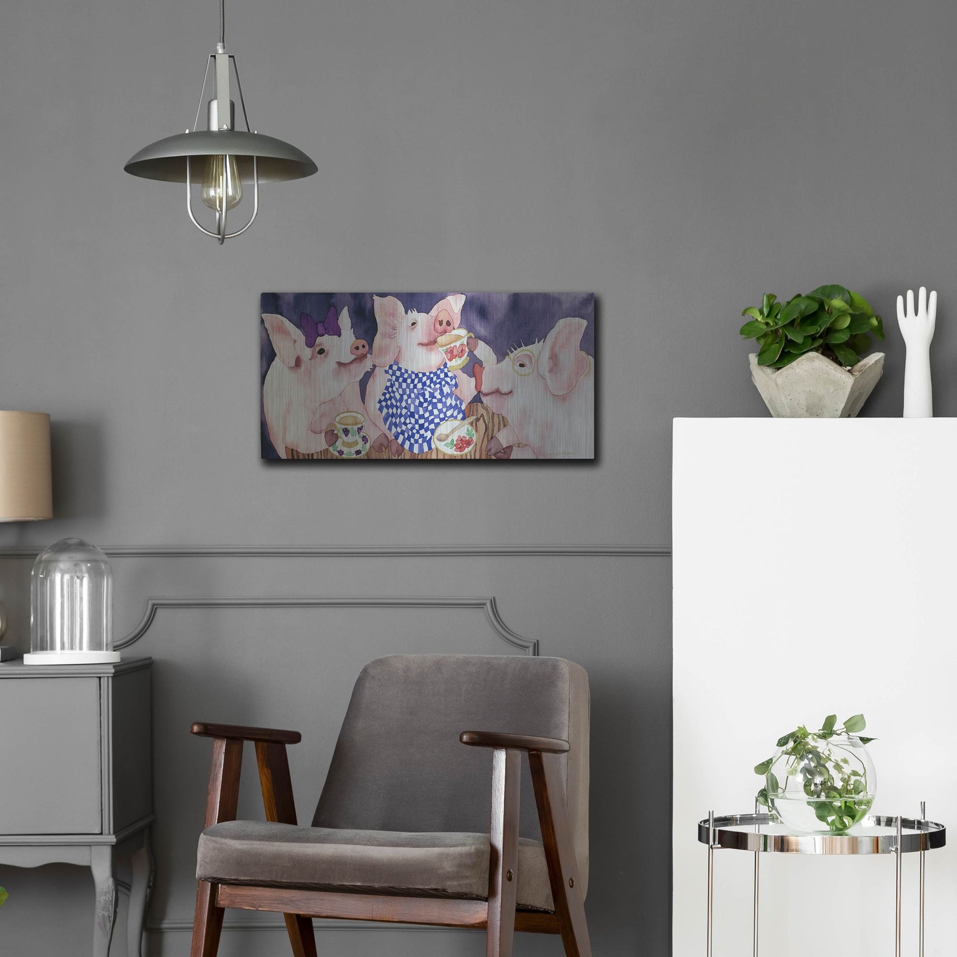 Luxe Metal Art 'Tea for Three' by Carissa Luminess, Metal Wall Art,24x12