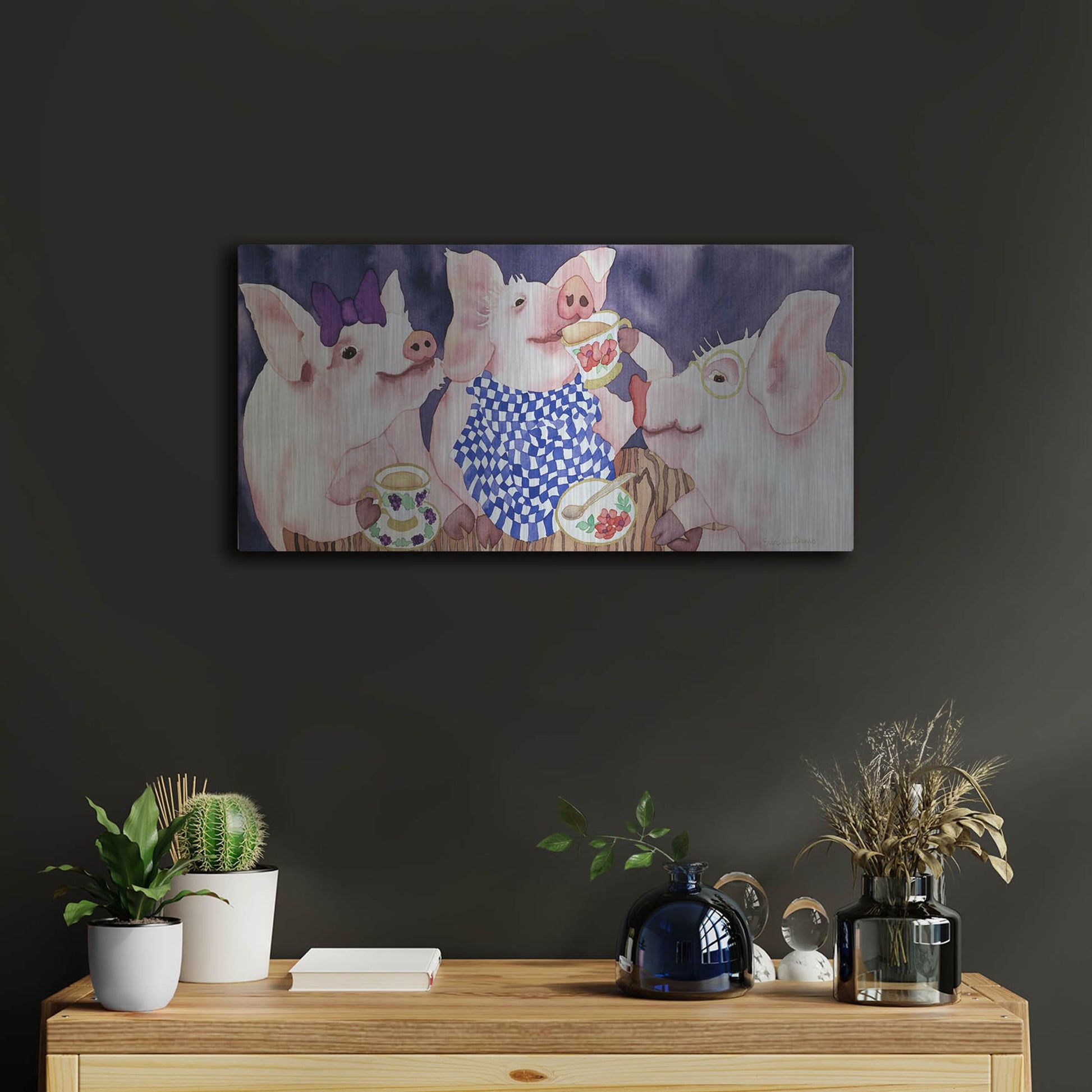 Luxe Metal Art 'Tea for Three' by Carissa Luminess, Metal Wall Art,24x12