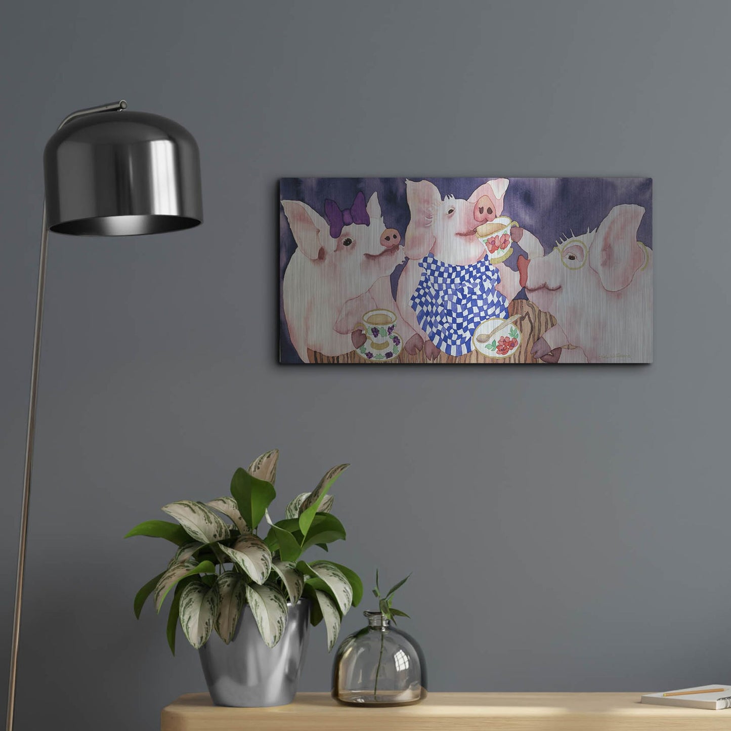 Luxe Metal Art 'Tea for Three' by Carissa Luminess, Metal Wall Art,24x12