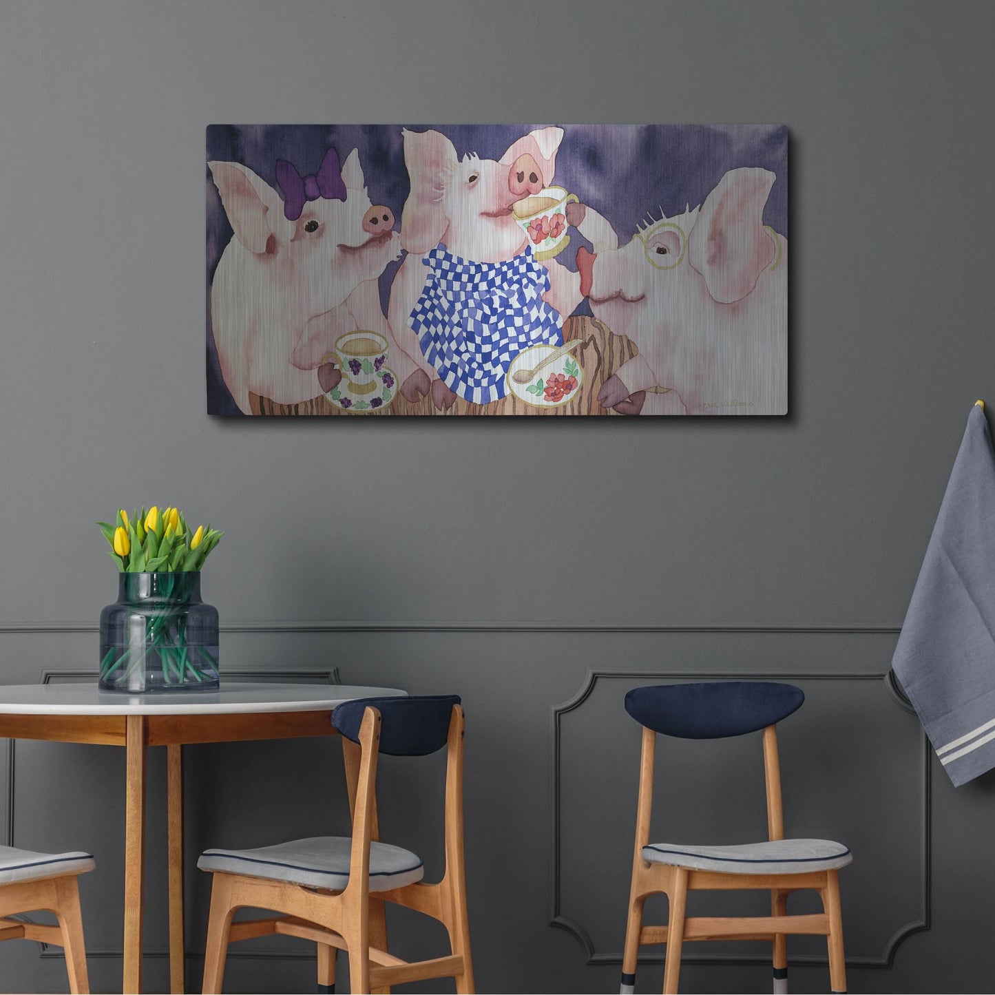 Luxe Metal Art 'Tea for Three' by Carissa Luminess, Metal Wall Art,48x24