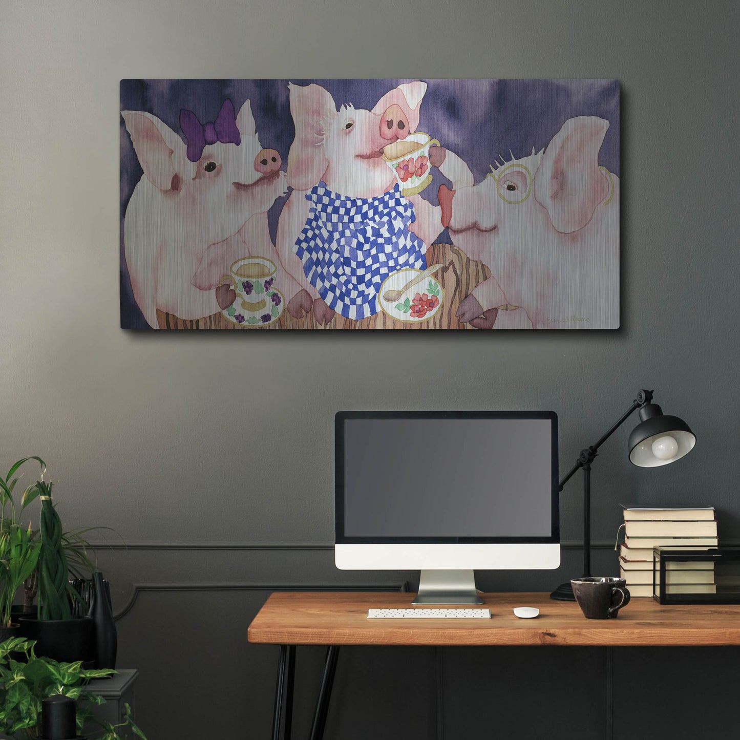 Luxe Metal Art 'Tea for Three' by Carissa Luminess, Metal Wall Art,48x24