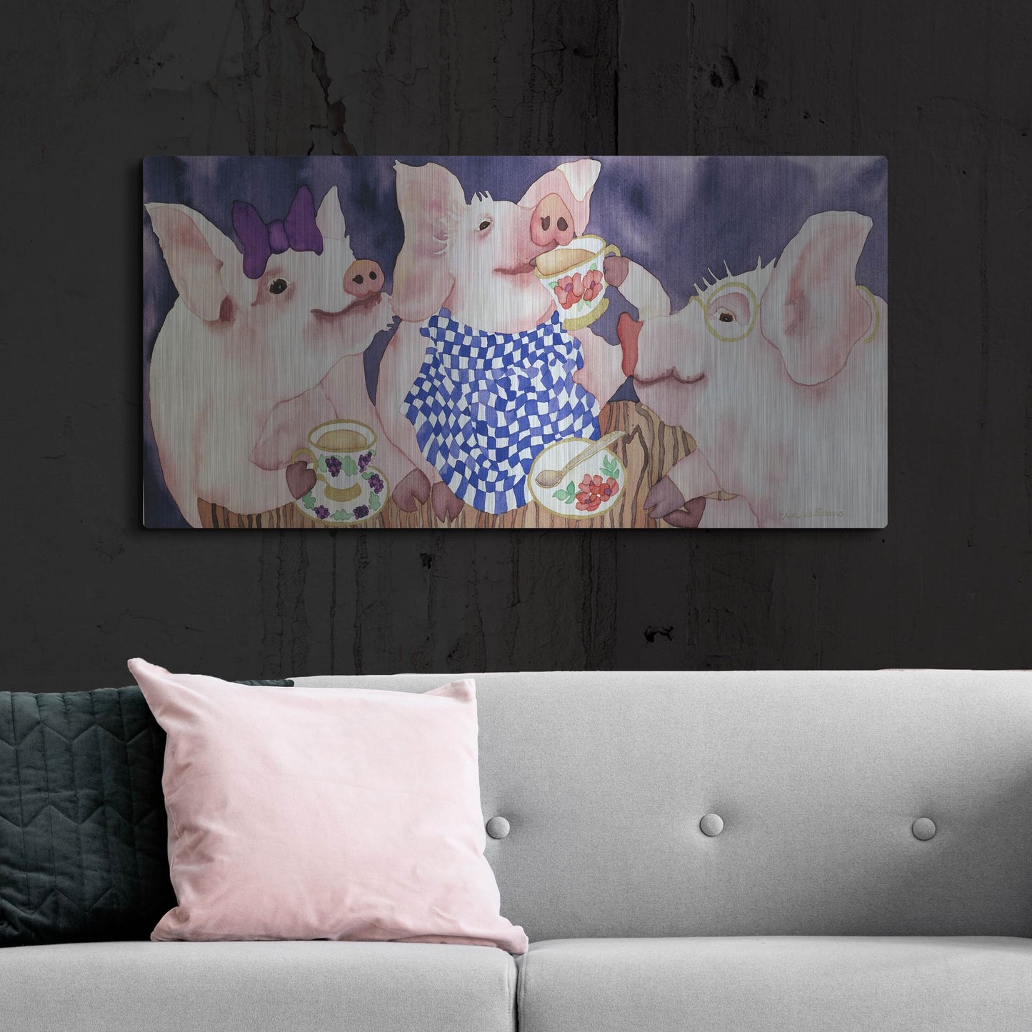 Luxe Metal Art 'Tea for Three' by Carissa Luminess, Metal Wall Art,48x24