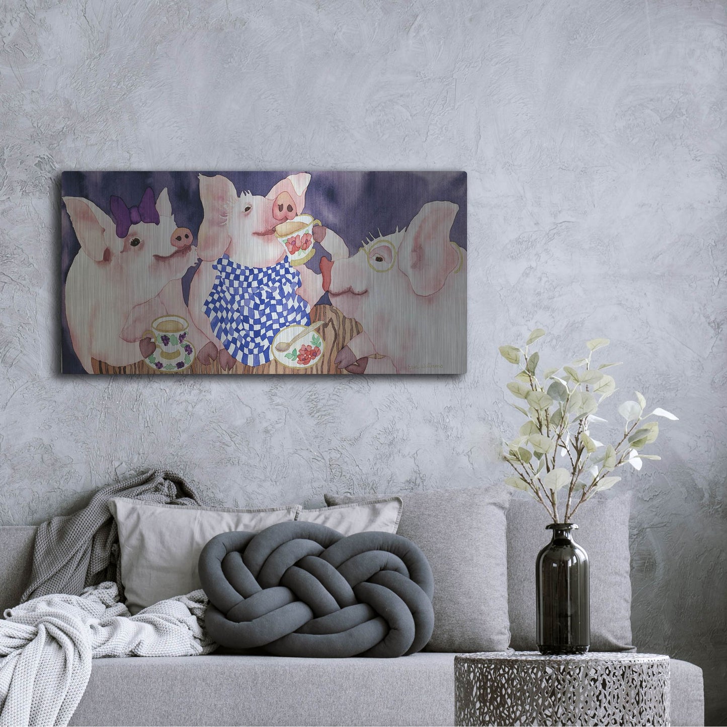 Luxe Metal Art 'Tea for Three' by Carissa Luminess, Metal Wall Art,48x24