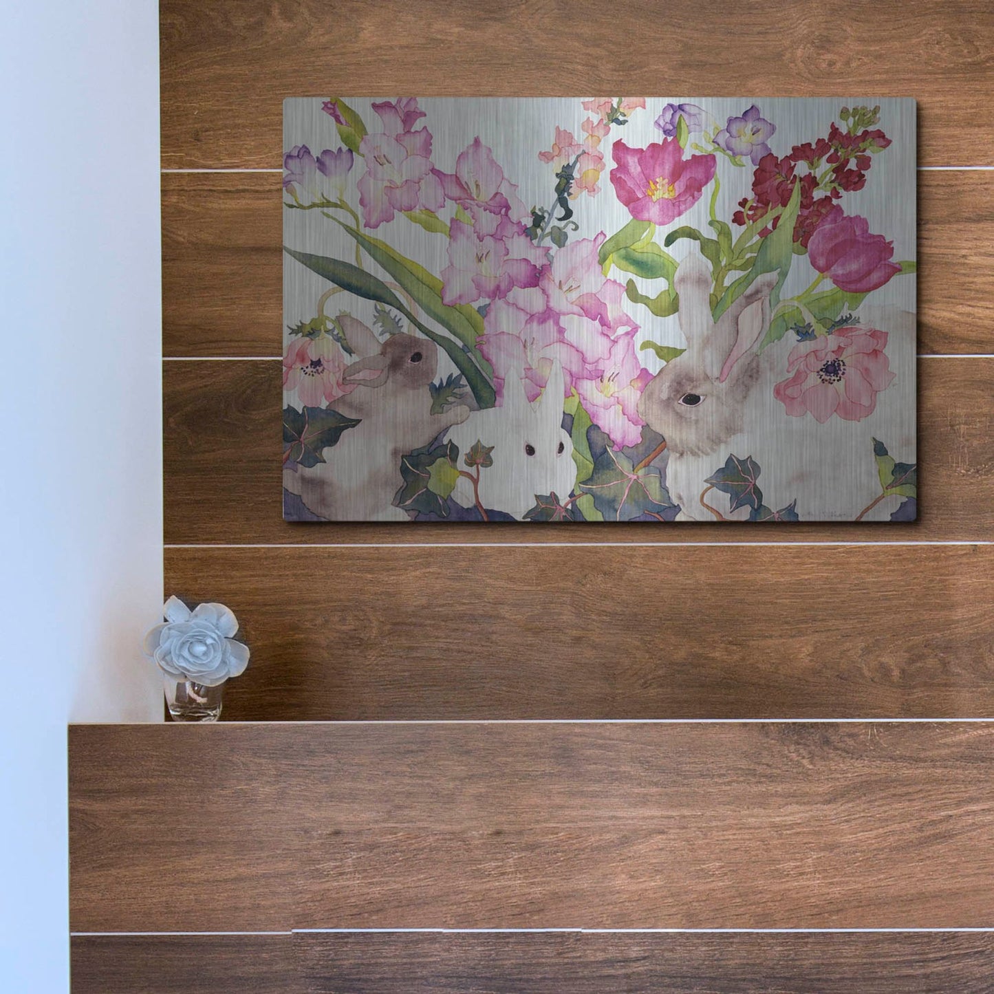 Luxe Metal Art 'Three Bunnies' by Carissa Luminess, Metal Wall Art,16x12