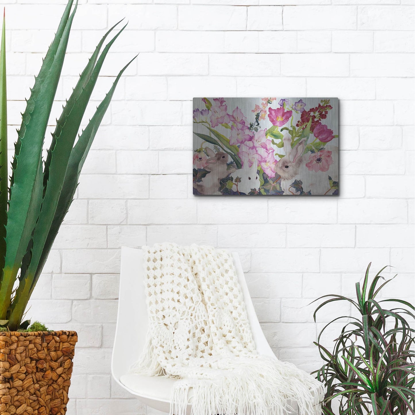 Luxe Metal Art 'Three Bunnies' by Carissa Luminess, Metal Wall Art,16x12