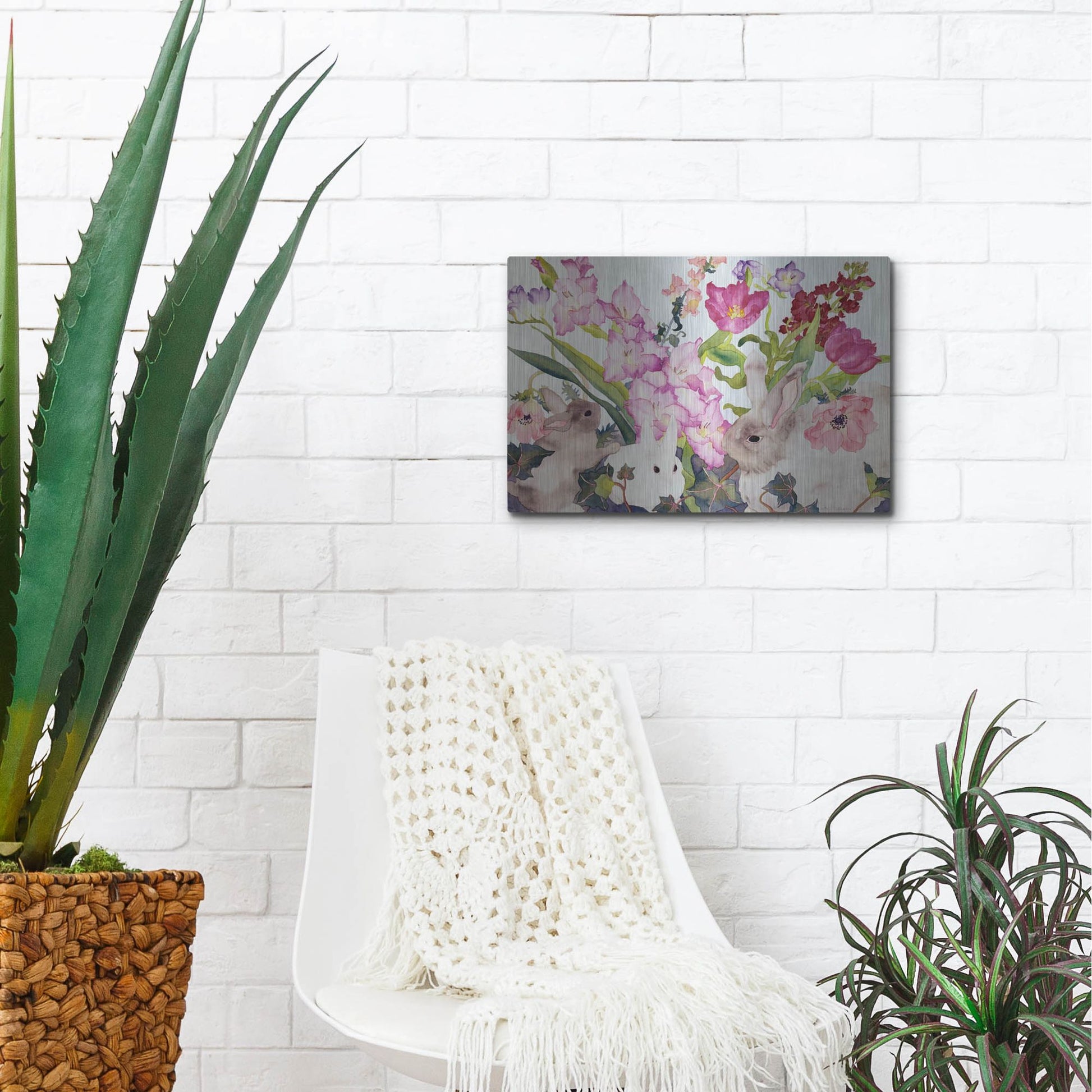 Luxe Metal Art 'Three Bunnies' by Carissa Luminess, Metal Wall Art,16x12