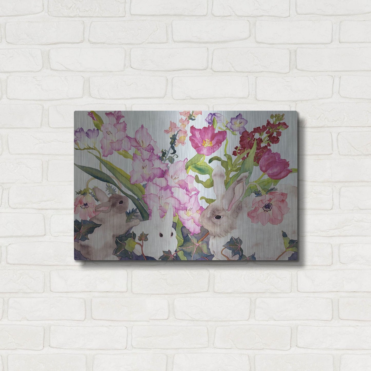 Luxe Metal Art 'Three Bunnies' by Carissa Luminess, Metal Wall Art,24x16