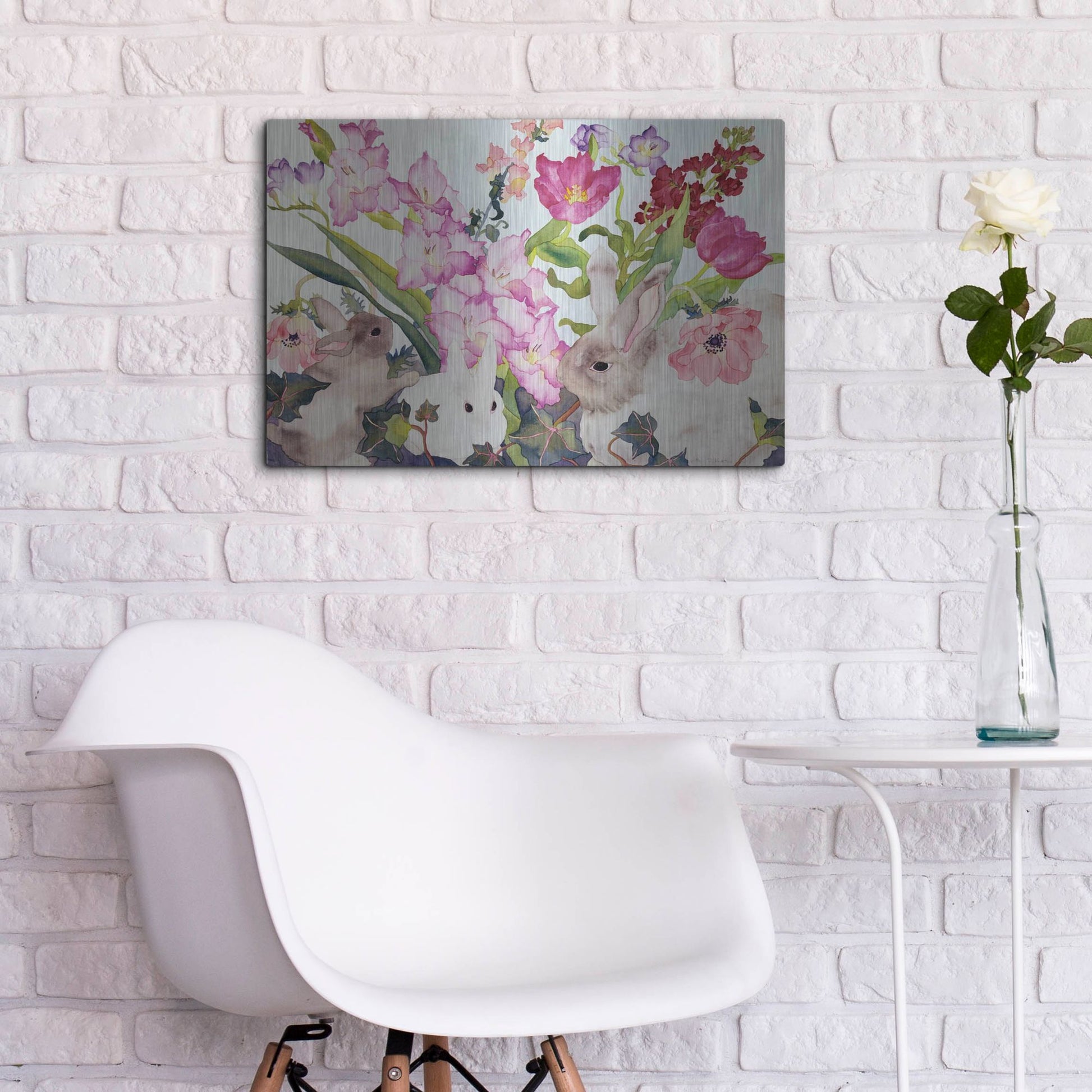 Luxe Metal Art 'Three Bunnies' by Carissa Luminess, Metal Wall Art,24x16